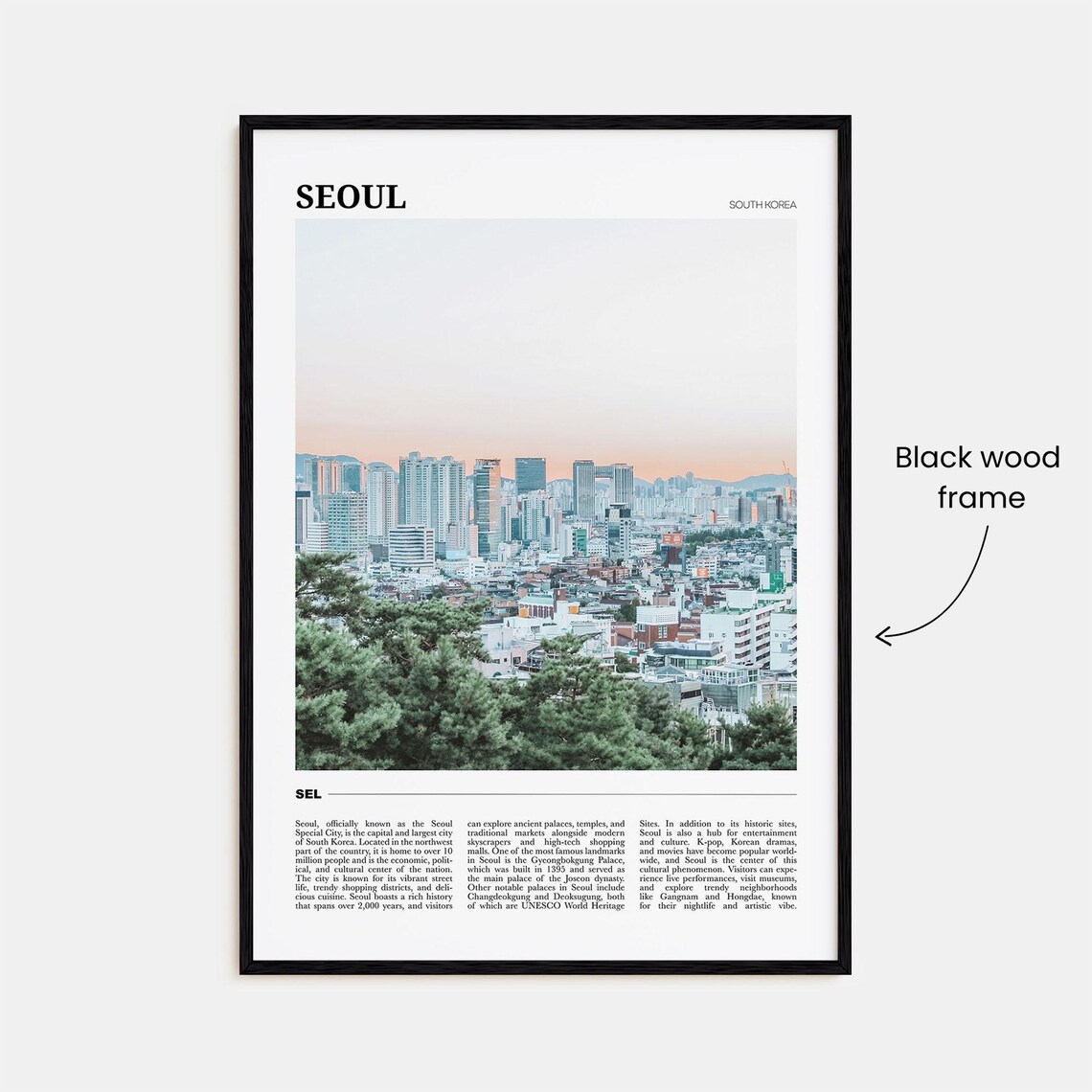 Seoul South Korea City Skyline Dusk Photo Modern Travel Poster - Image 2