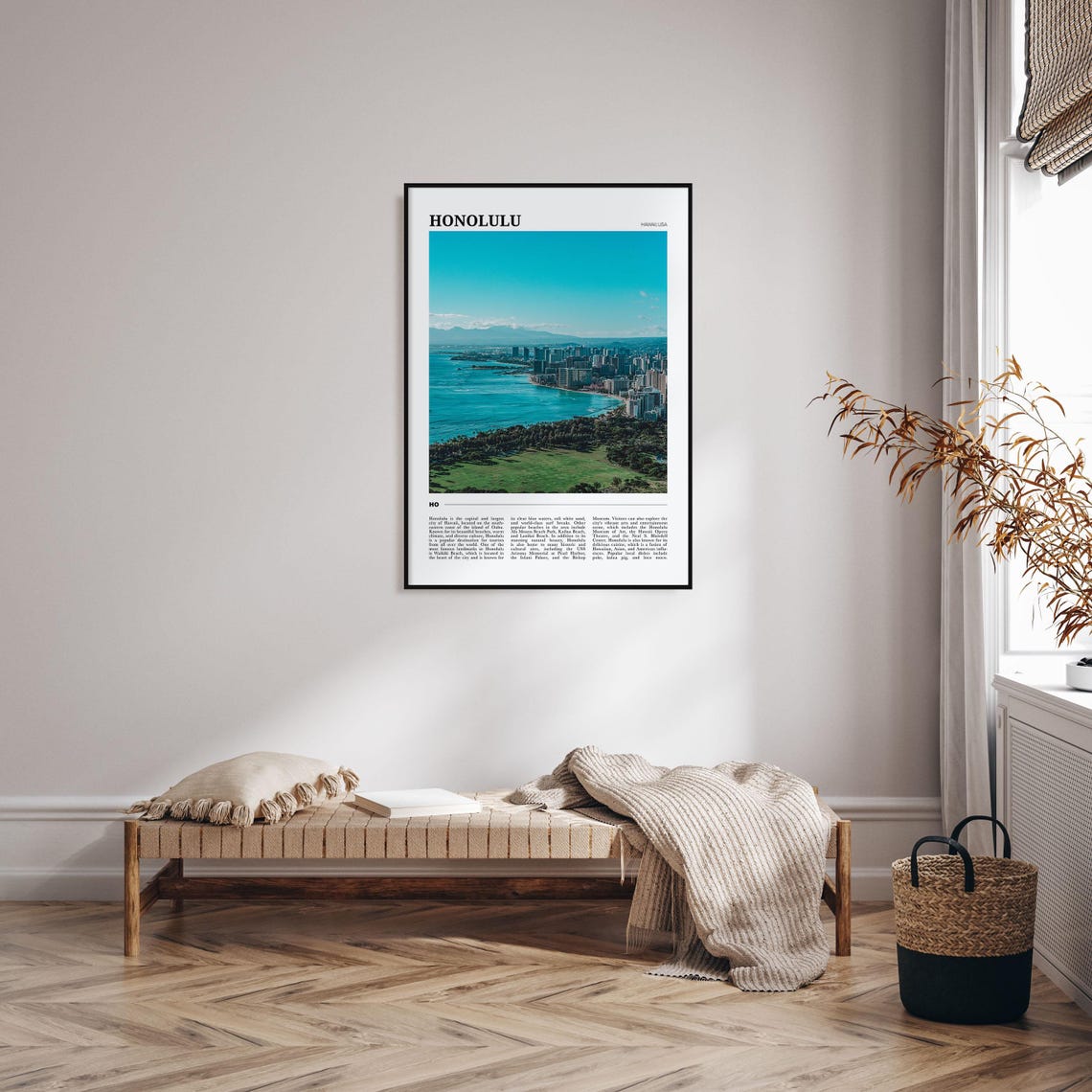 Honolulu Hawaii Tropical Waikiki Beach Aerial Skyline Poster - Image 4