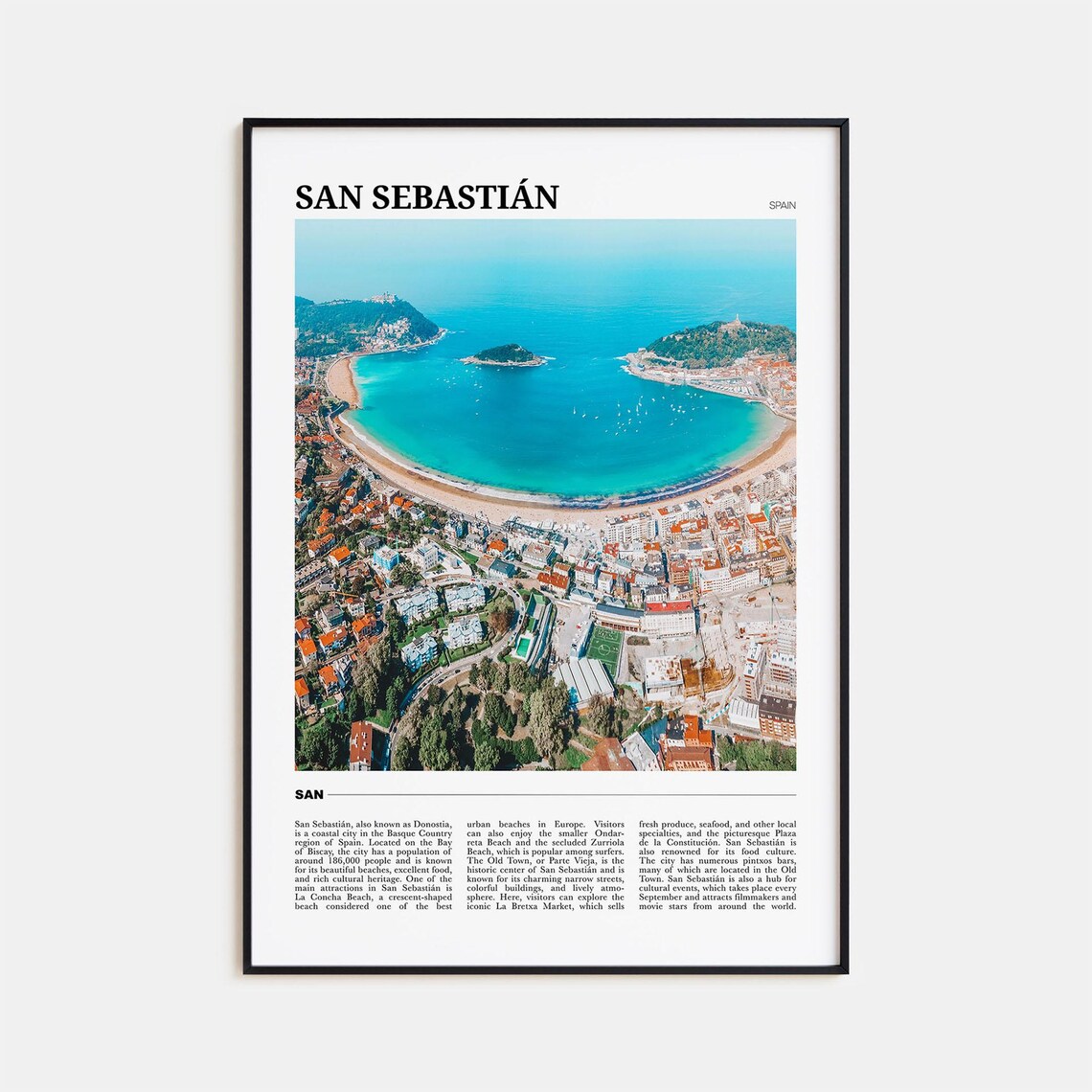 San Sebastian Travel Poster, Spain Wall Art Print