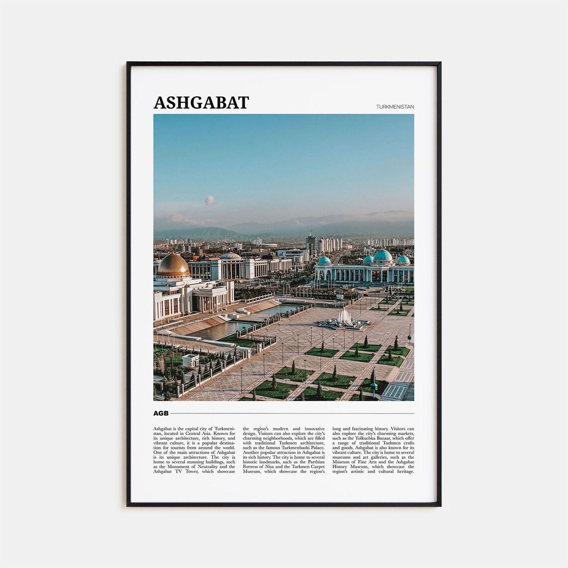 Ashgabat Turkmenistan Marble City Grand Square Travel Poster