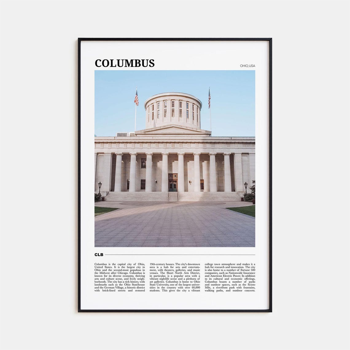 Columbus Ohio Statehouse Columns Historic Landmark Travel Art Poster