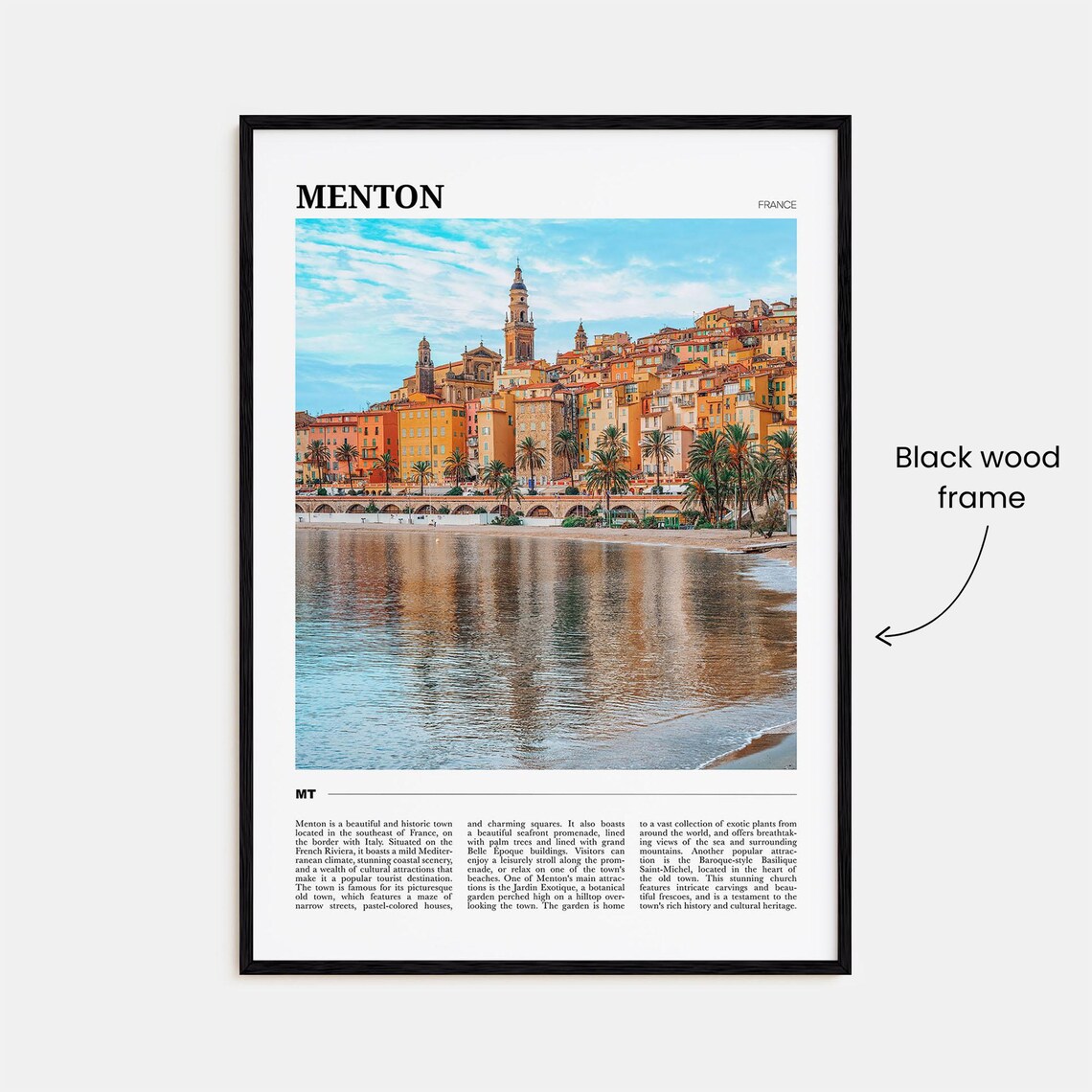 Menton France Travel Poster Riviera Old Town Harbor Reflection View - Image 2
