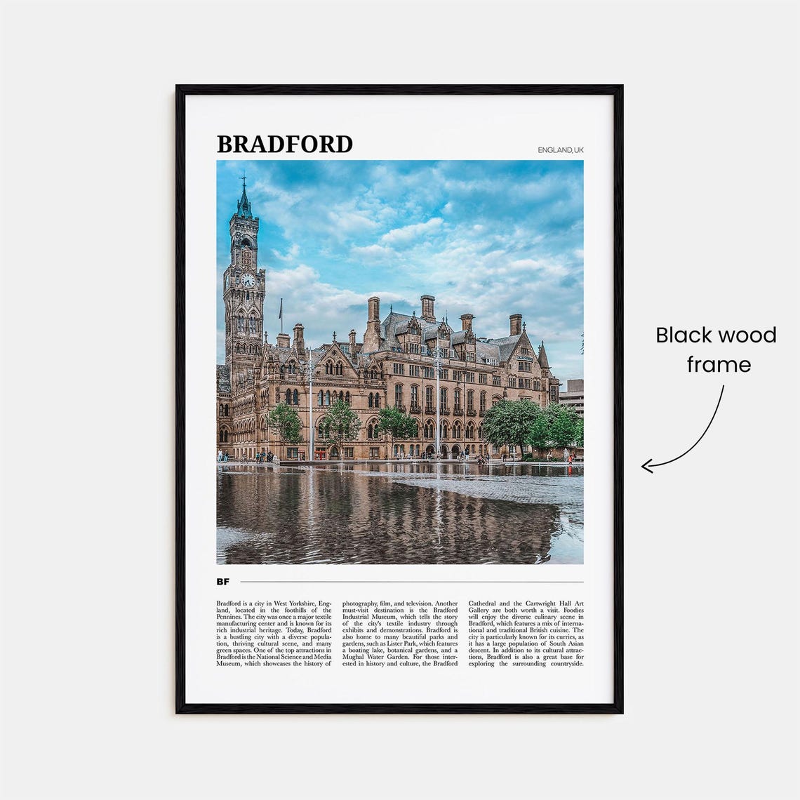 Bradford England UK Historic City Hall Clock Tower Mirror Poster - Image 2