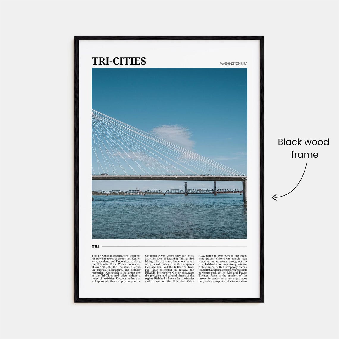 Tri Cities Washington Travel Poster Cable Stayed Bridge River View - Image 2