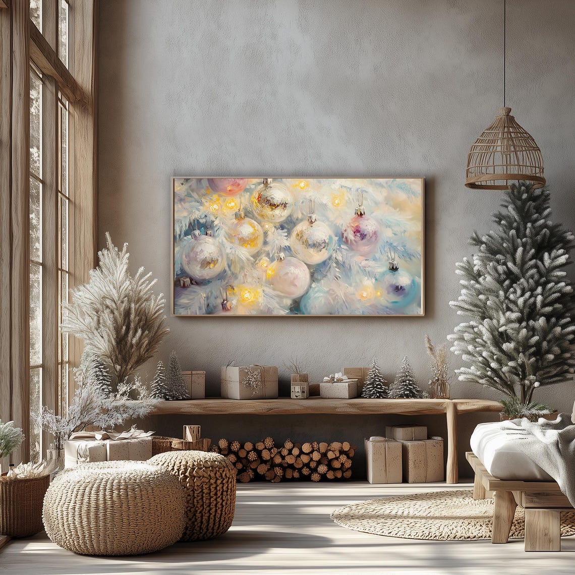 White Christmas Tree with Gold Baubles Glowing Holiday Poster - Image 3