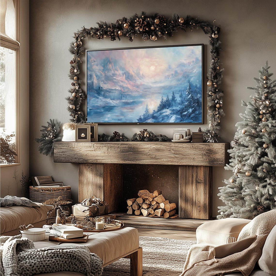 Tranquil Icy Lake Winter Mountains Dreamy Blue Sunrise Frame TV Poster - Image 4