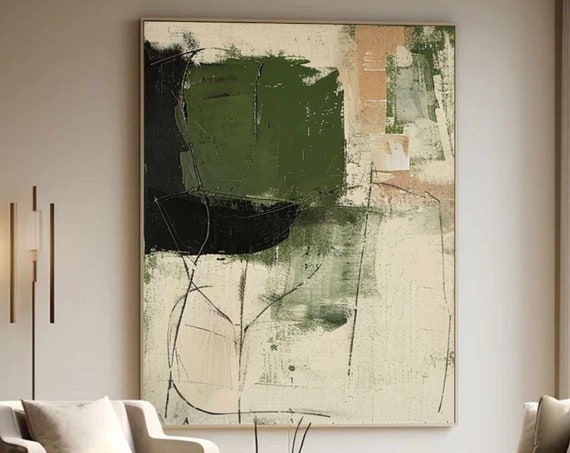 Green Oil Painting Beige Wabisabi Wall Art Green Beige Abstract Painting Medieval Green Beige Minimalist Wall Decor Green Beige Wall Art