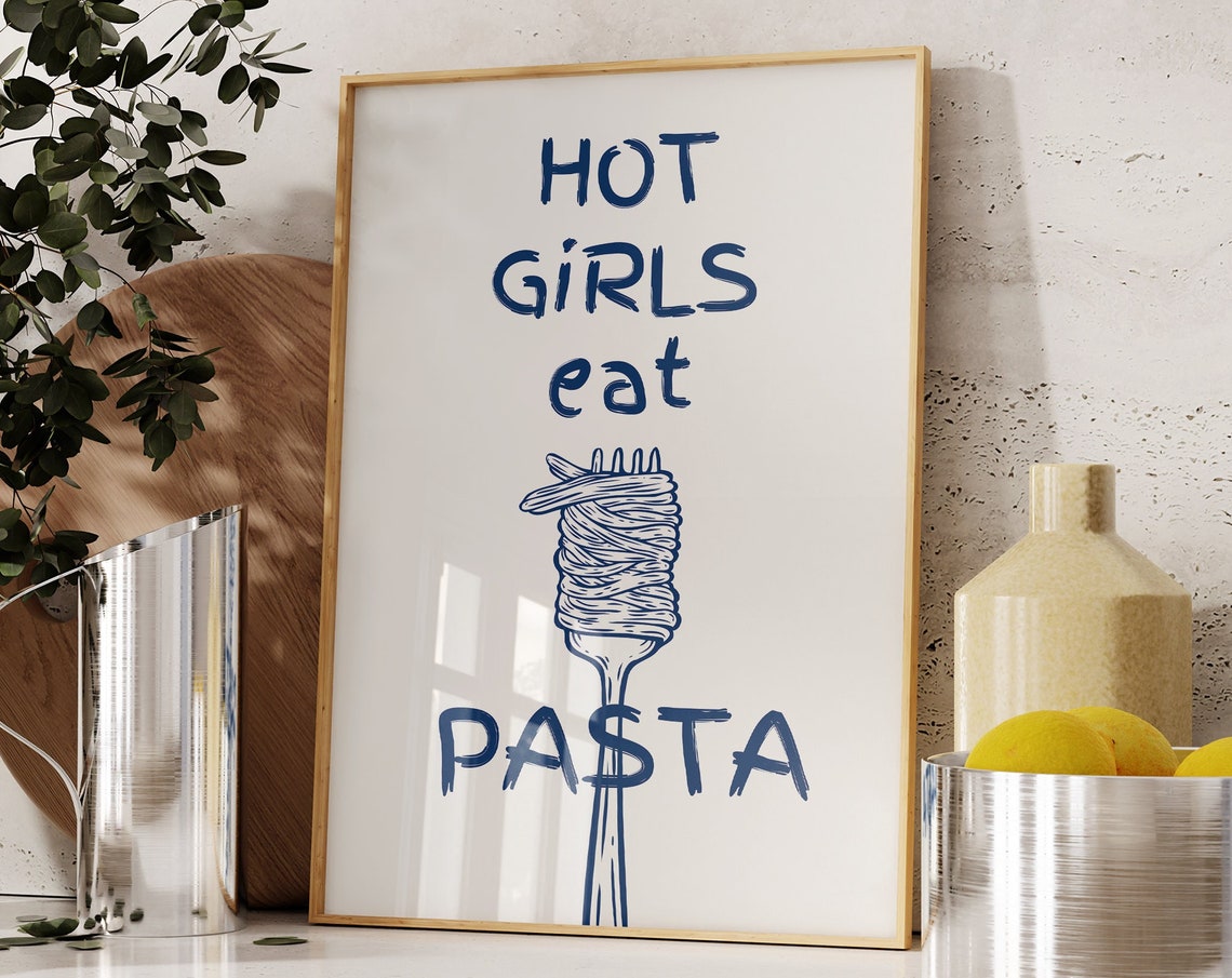 Hot Girls Eat Pasta Fork Twirling Spaghetti Funny Kitchen Poster - Image 5