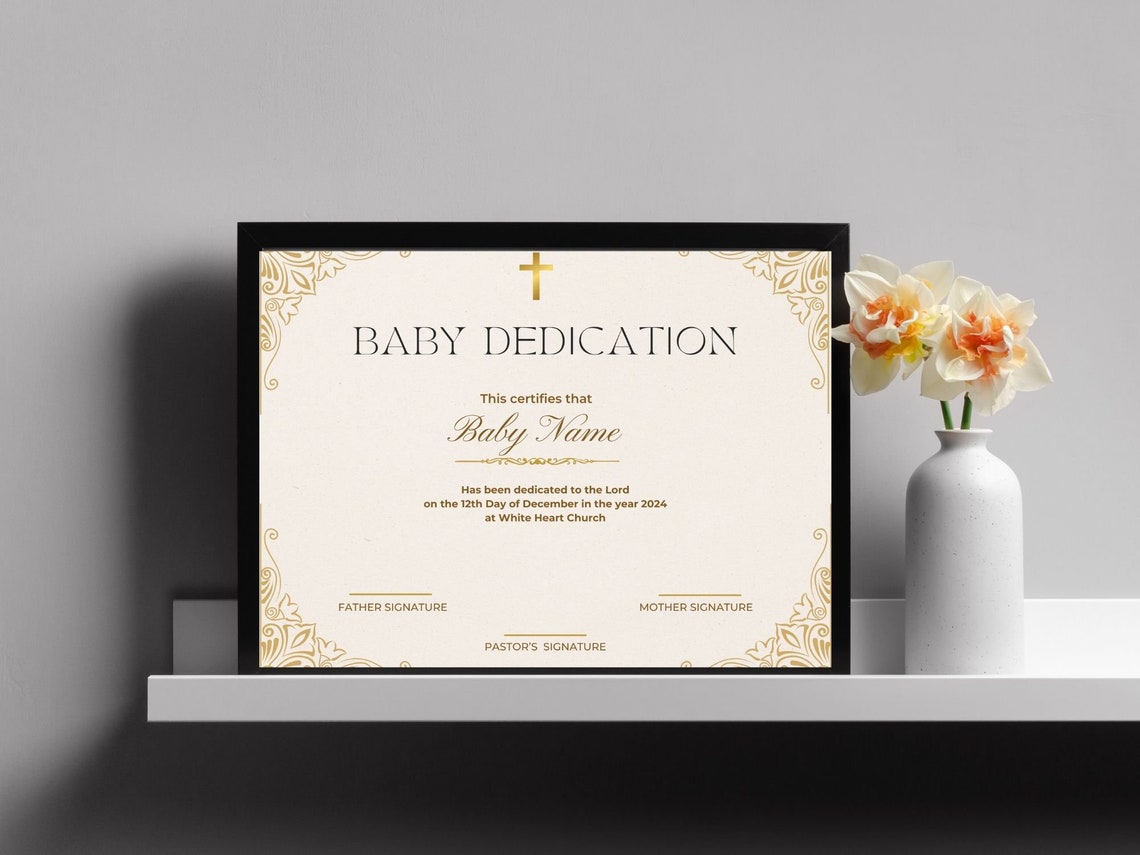Baby Dedication Certificate Template Gold Cross Printable Print - Image 4