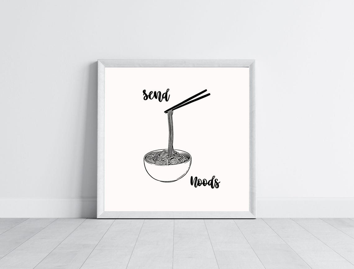 Send Noods Funny Ramen Noodle Bowl Line Art Minimalist Kitchen Poster - Image 3