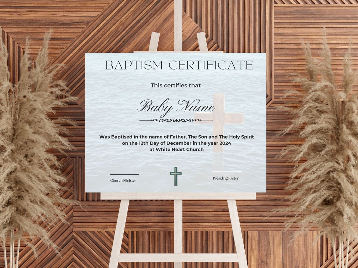 Baptism Certificate Template Gold Cross Editable Printable Print - Image 2