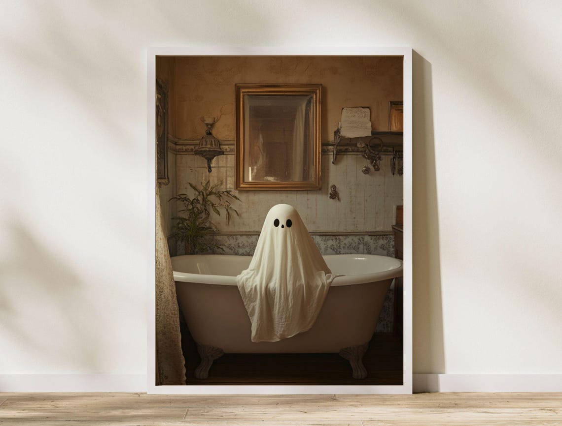 Cute Little Ghost Sitting in a Vintage Clawfoot Bathtub Poster - Image 7
