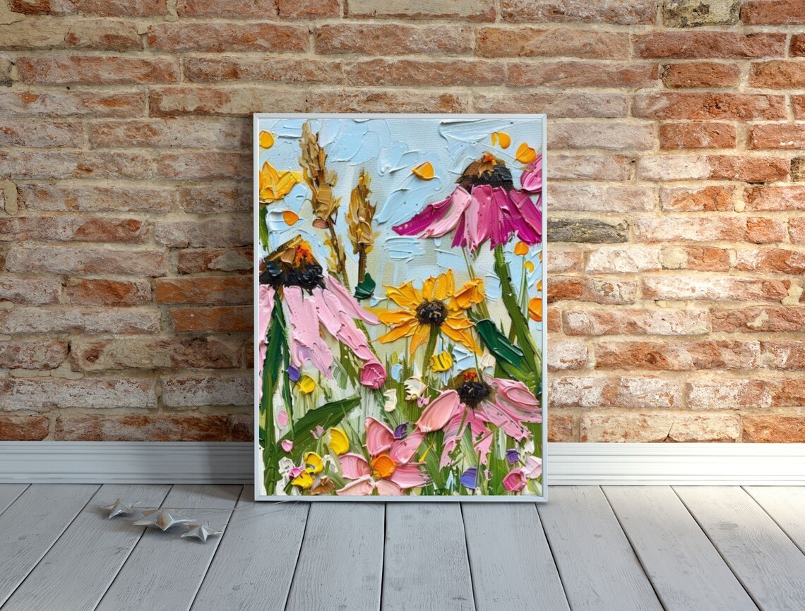 Set of 5 Wildflower Oil Paintings Colorful Floral Gallery Wall Poster - Image 6