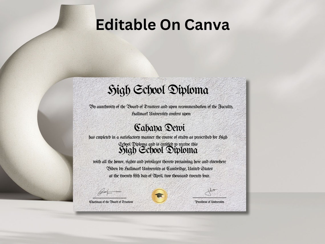 High School Diploma Template Gold Seal Classic Gothic Style Print - Image 3