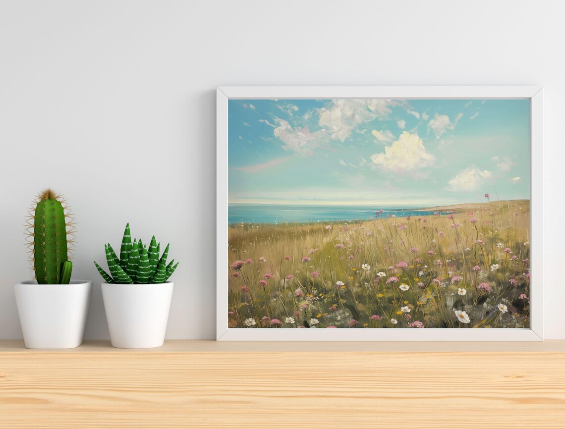 Coastal Wildflower Meadow Painting Vintage Summer Seaside Landscape Poster - Image 7
