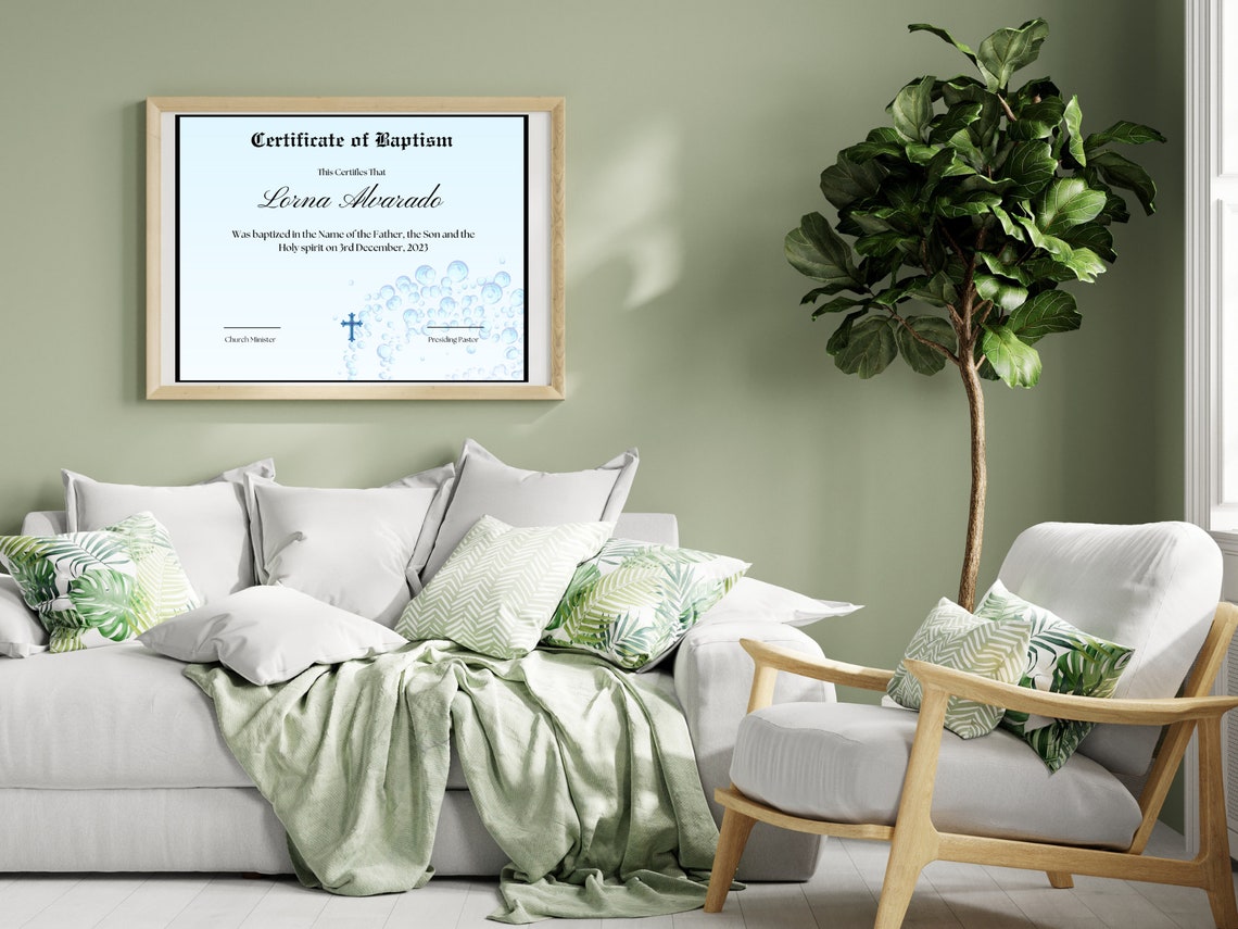 Baptism Certificate Template Blue Cross Watercolor Keepsake Print - Image 5