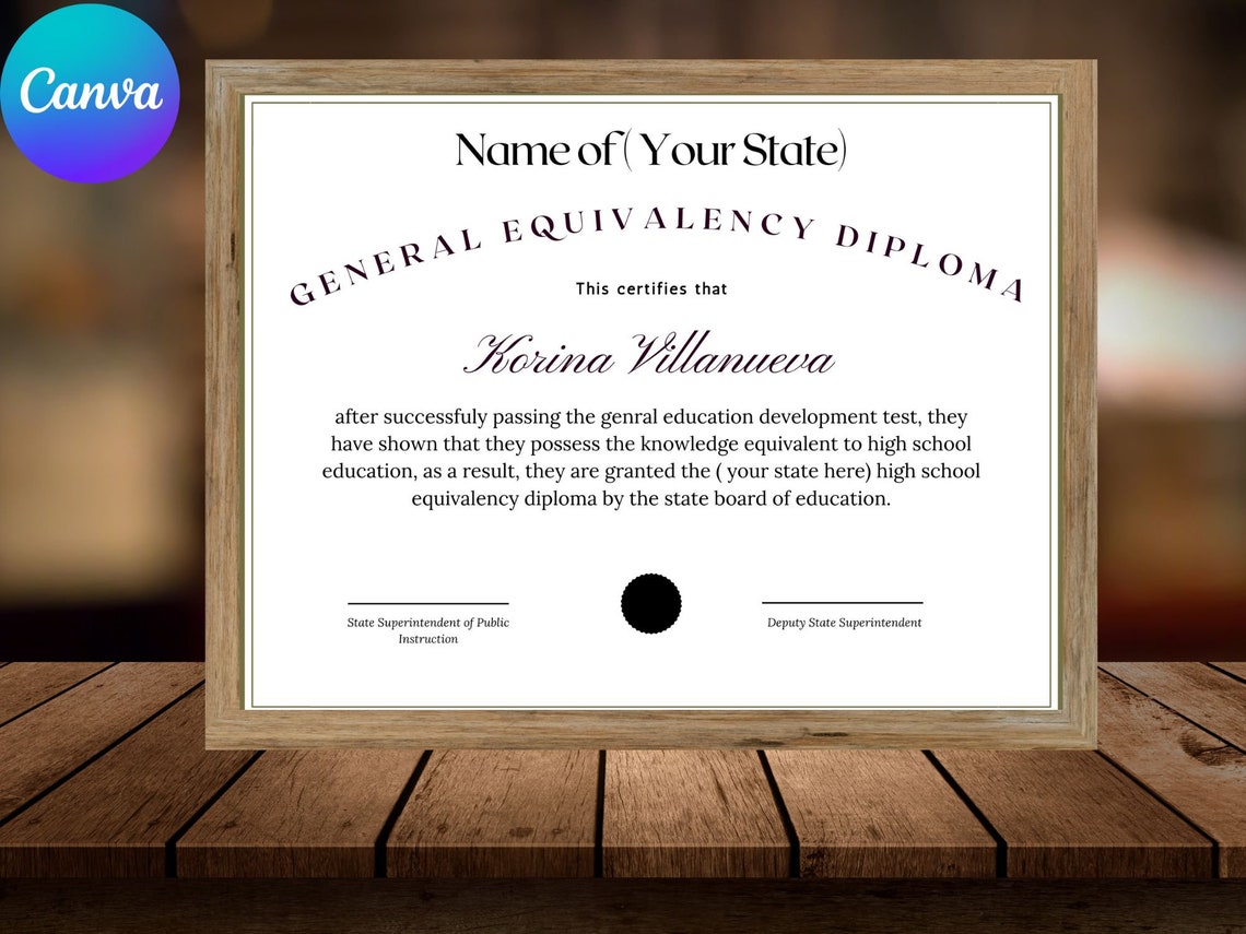 GED Diploma Certificate Novelty Template with Seal Editable Print
