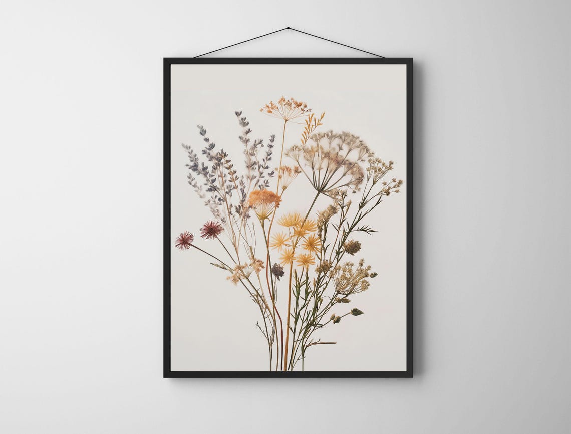 Pressed Wildflowers Bouquet Minimalist Botanical White Art Poster - Image 7