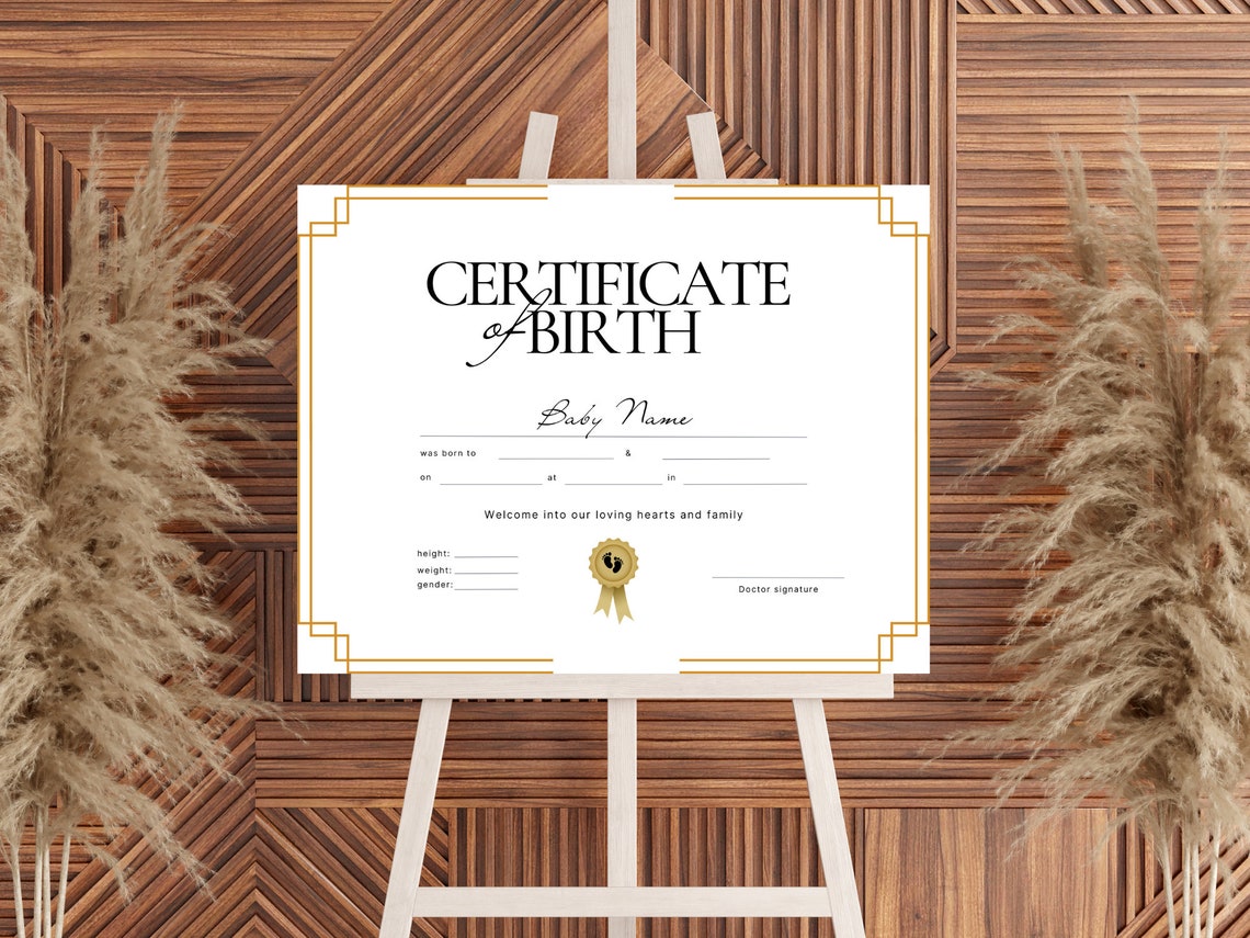 Certificate of Birth Template Art Deco Gold New Baby Keepsake Print - Image 2