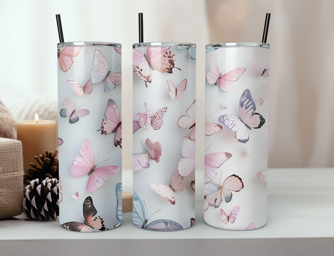 Butterfly Seamless Tumbler Wrap 20oz Skinny Sublimation Art Print - Image 7