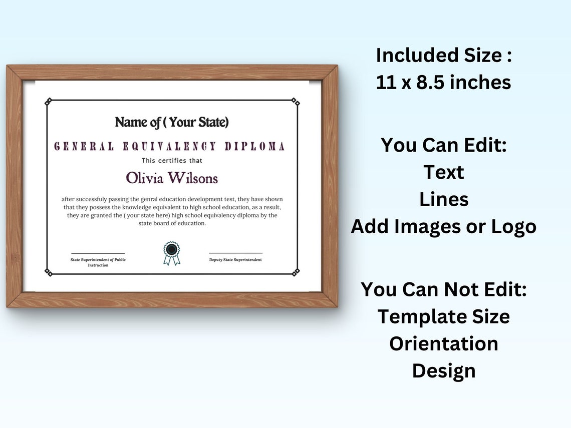 General Equivalency Diploma Certificate Novelty Template Print Design - Image 6