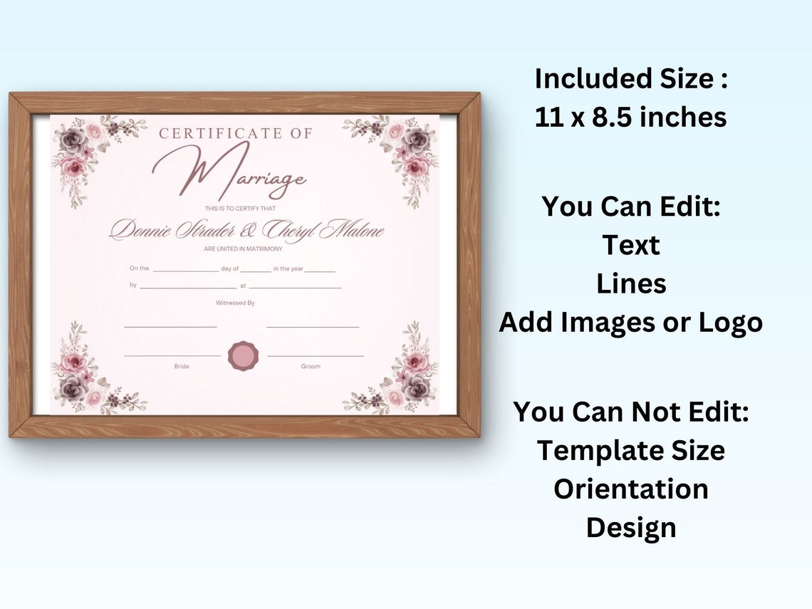Editable Marriage Certificate Template Dusty Rose Floral Canva Print - Image 7