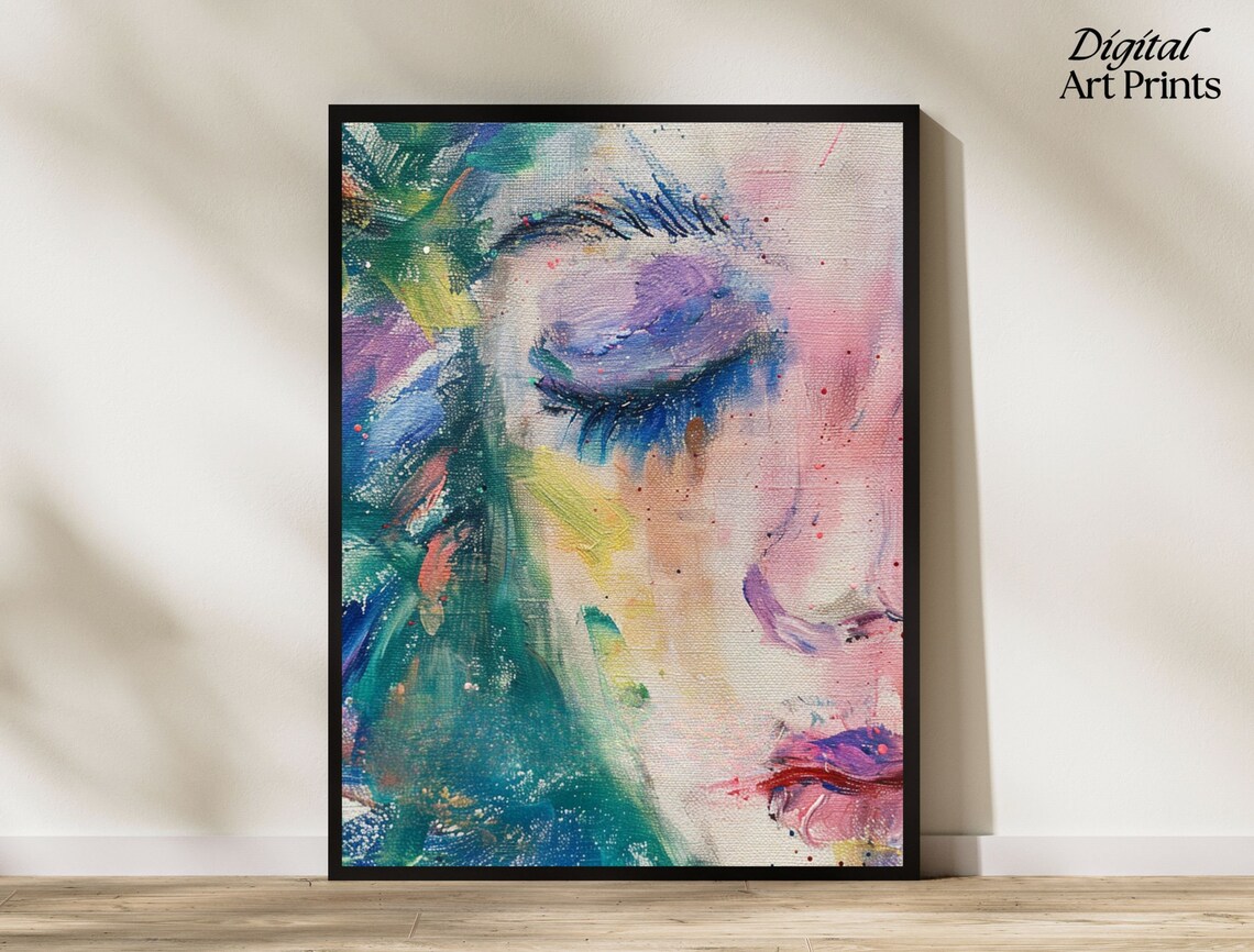 Abstract Watercolor Woman Face Close Up Pastel Color Splash Poster