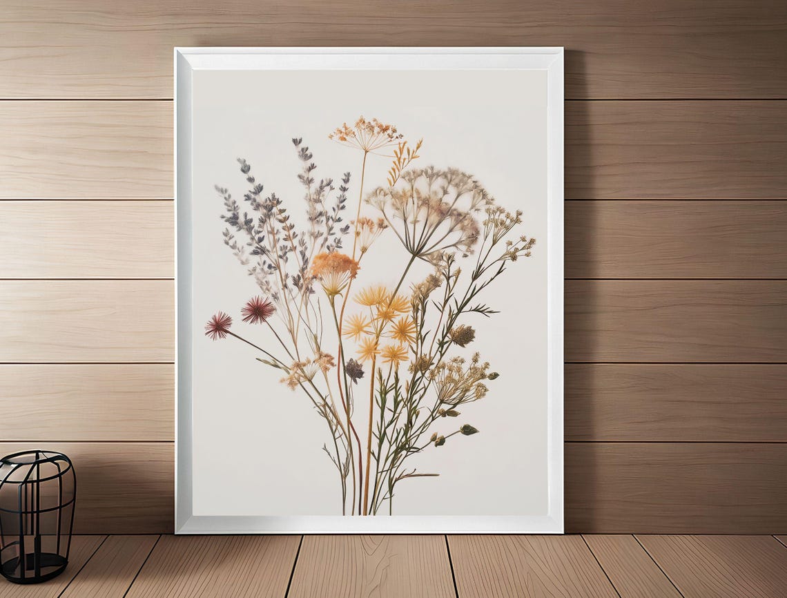 Pressed Wildflowers Bouquet Minimalist Botanical White Art Poster - Image 5