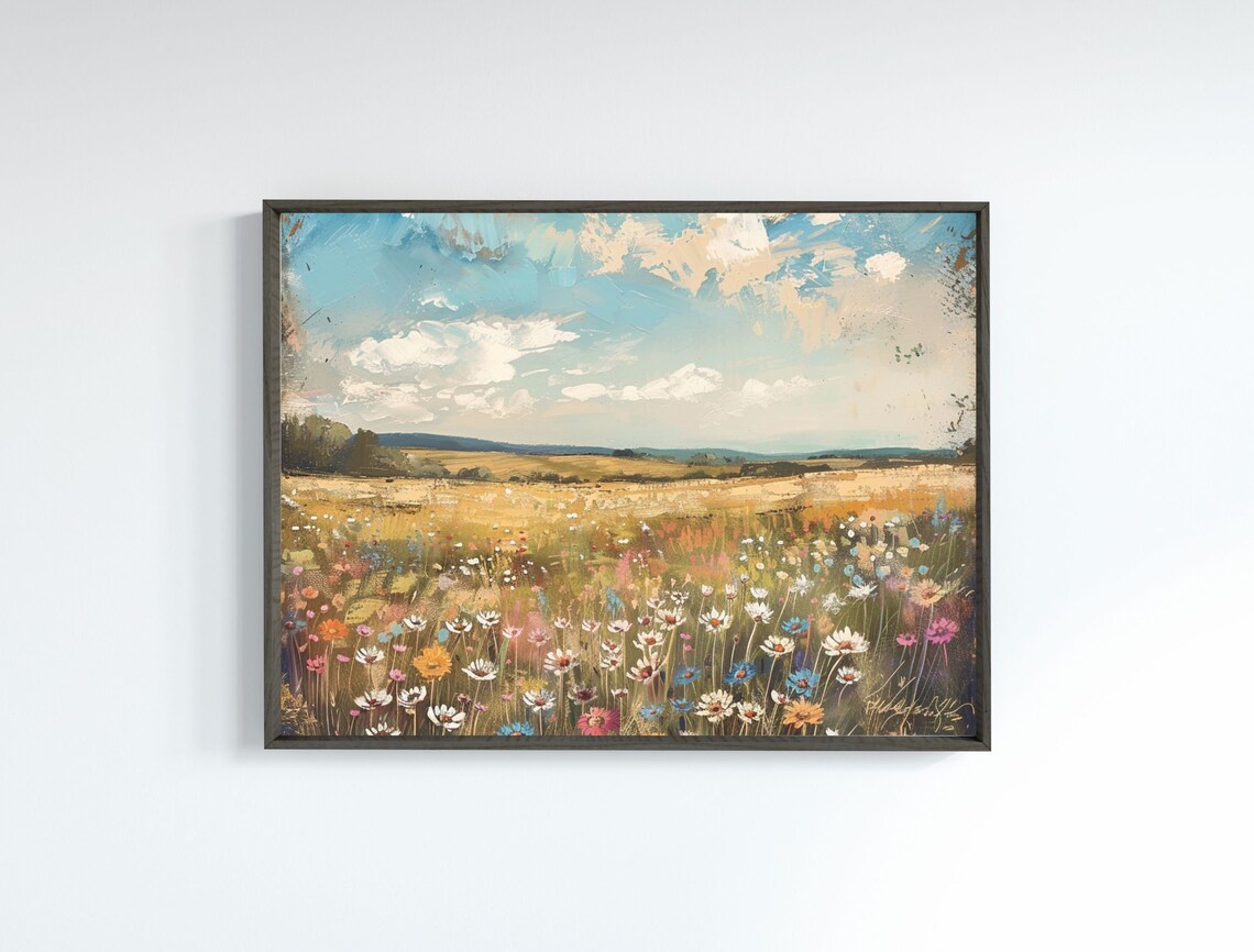 Wildflower Meadow Landscape Oil Painting Summer Field Signed Poster - Image 7