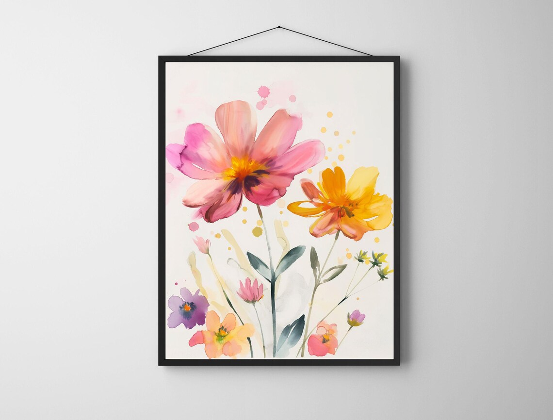Pink Gold Beige Watercolor Wildflowers Boho Nursery Floral Poster - Image 6