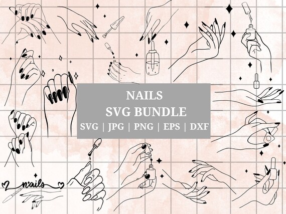 Nails SVG Bundle Nail Art Hands Digital Clipart Download Print