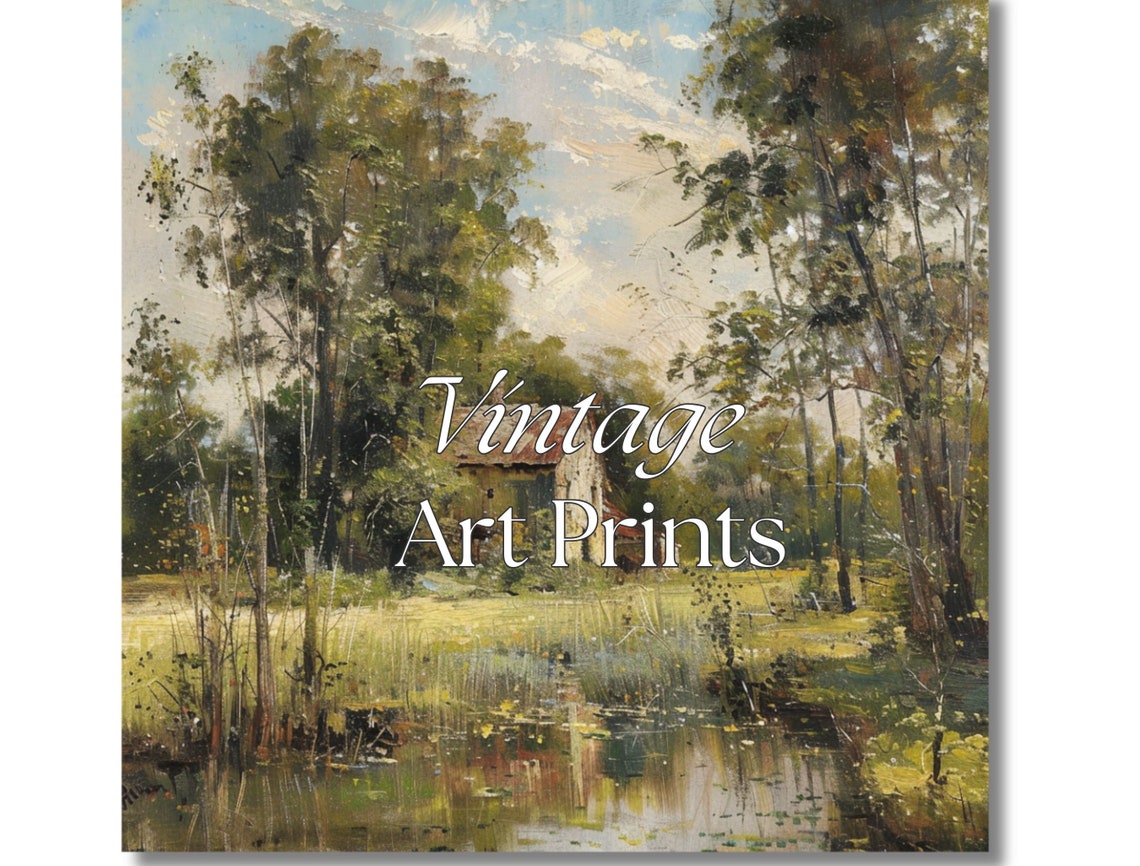 Rustic Stone Cottage by a Calm Still Pond Countryside Art Poster - Image 4