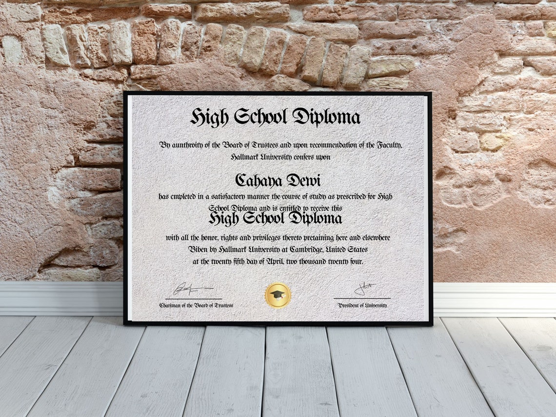 High School Diploma Template Gold Seal Classic Gothic Style Print - Image 7