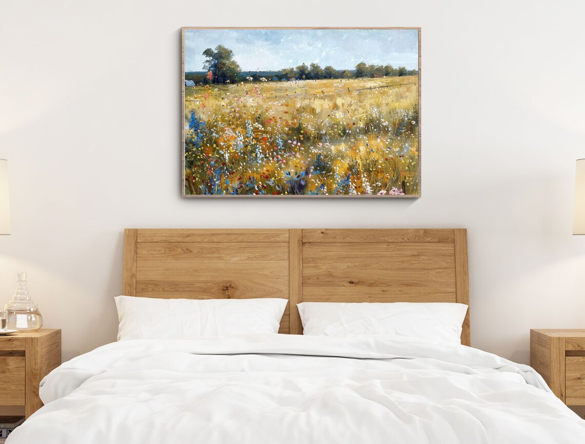 Meadow Wildflowers Oil Painting Golden Field Vintage Landscape Poster - Image 3