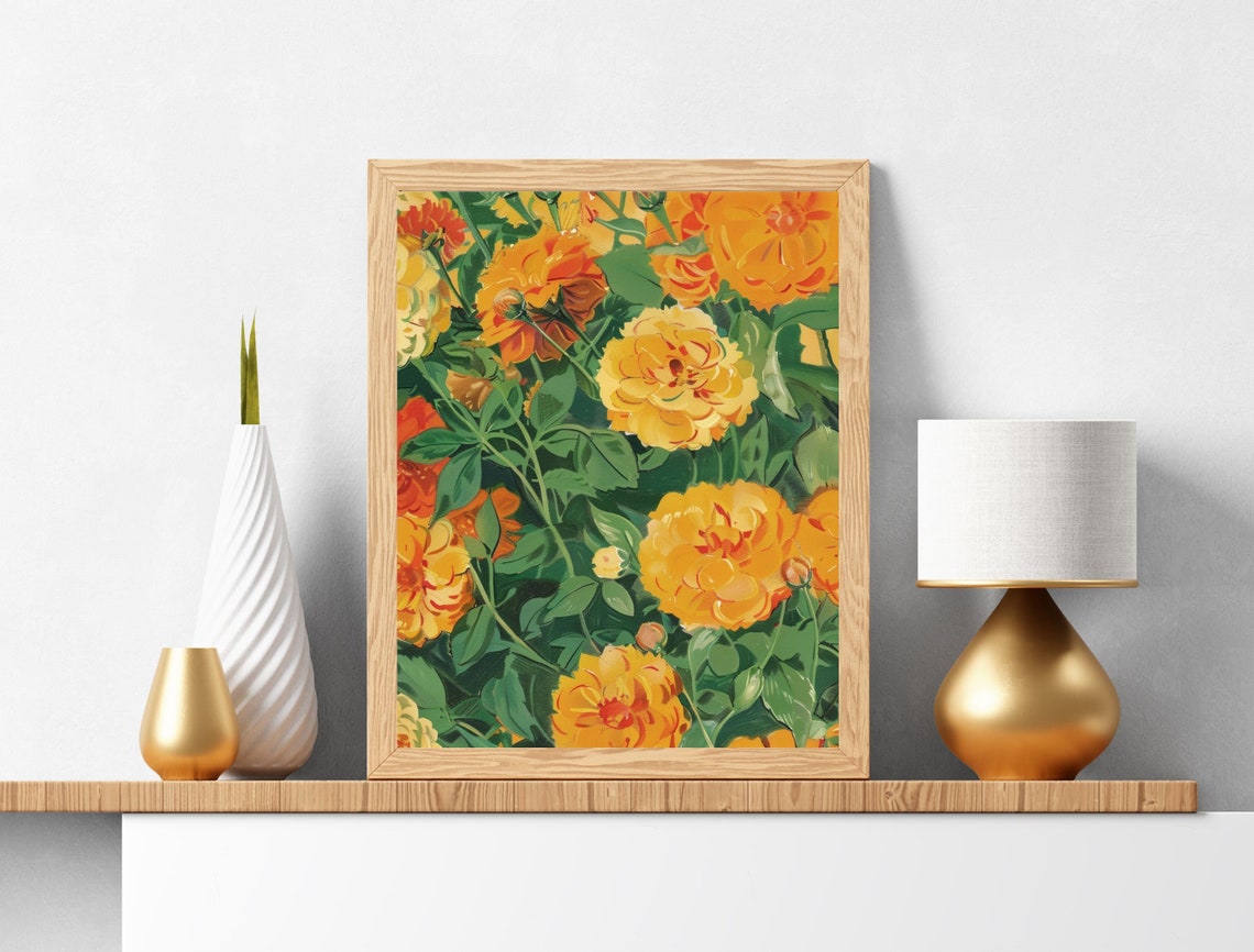 Lush Golden Yellow Roses in a Dense Painterly Summer Garden Poster - Image 3