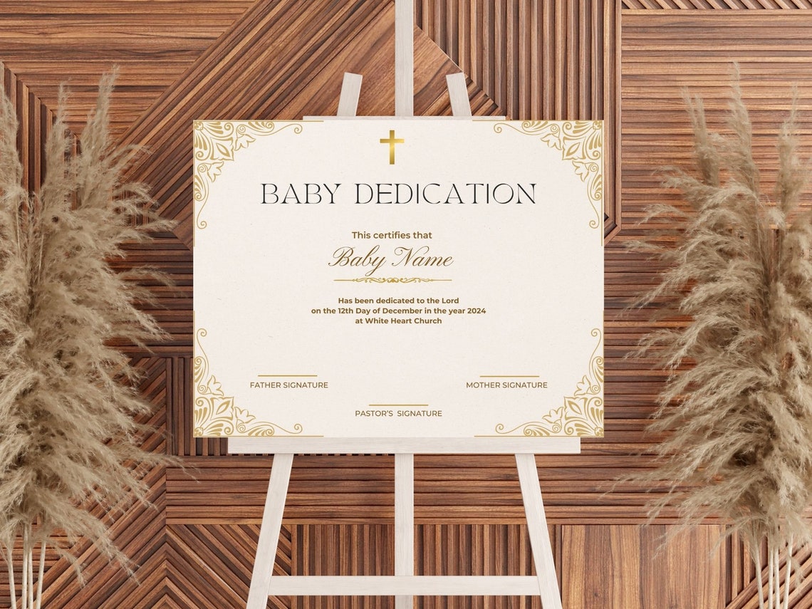 Baby Dedication Certificate Template Gold Cross Printable Print - Image 2