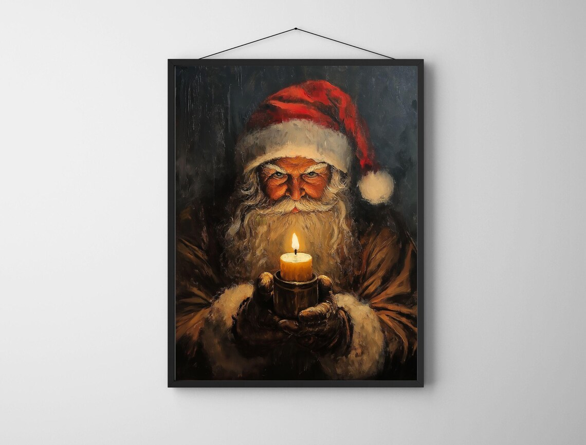 Moody Santa Claus Holding Candle Vintage Dark Christmas Oil Poster - Image 6