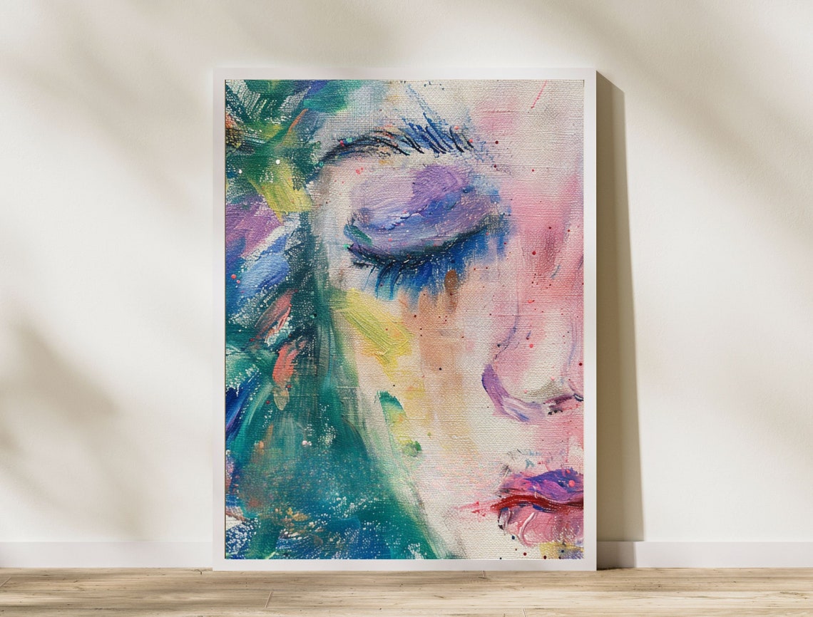 Abstract Watercolor Woman Face Close Up Pastel Color Splash Poster - Image 6