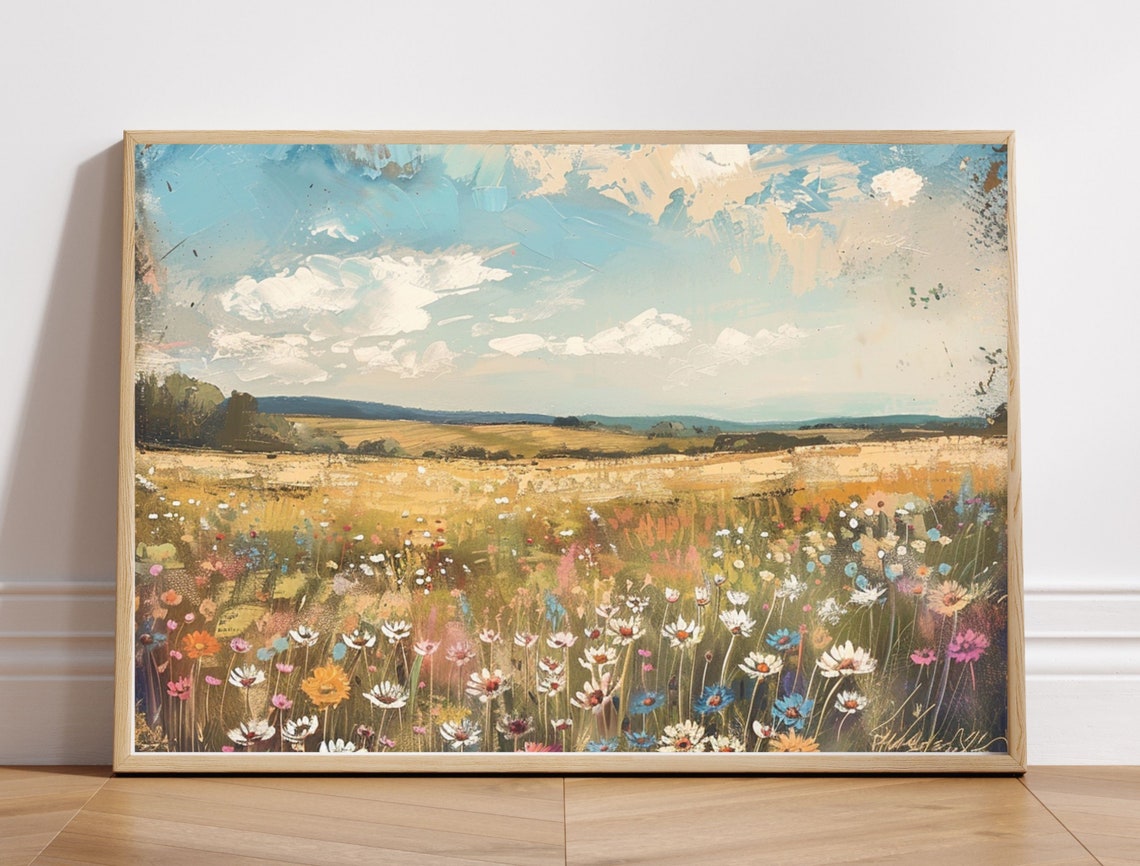 Wildflower Meadow Landscape Oil Painting Summer Field Signed Poster - Image 8