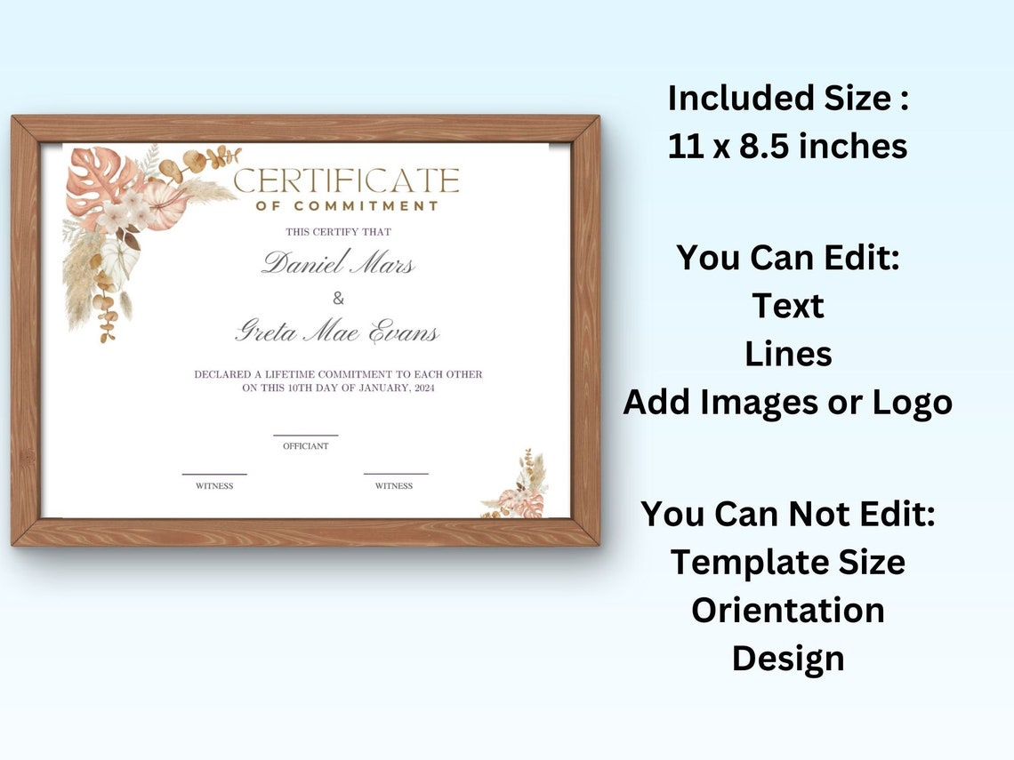 Certificate of Commitment Template Boho Botanical Wedding Print - Image 7