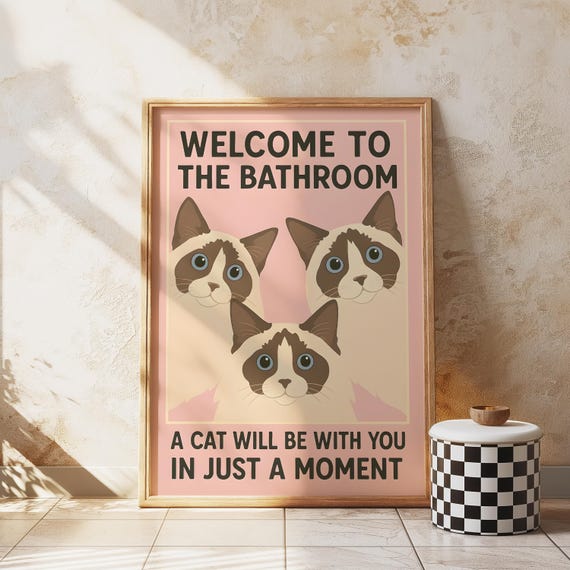 Vintage Bathroom Cat Wall Art Print, Ragdoll