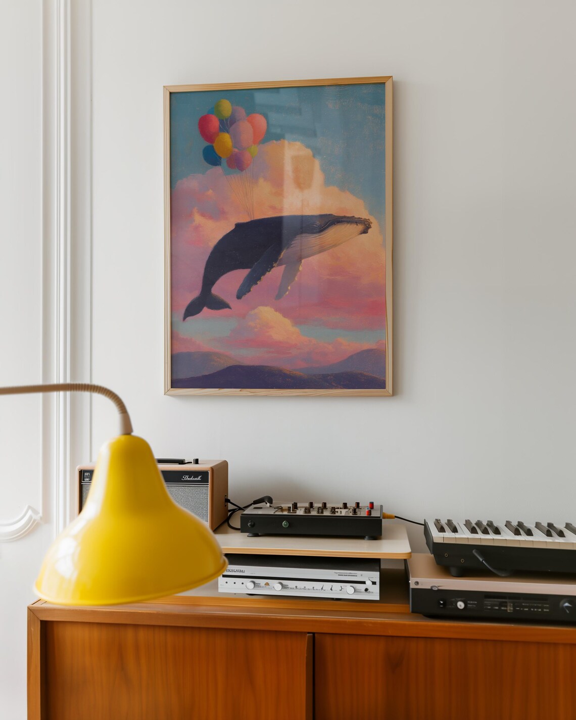 Whale Flying With Balloons, Funny Animal Poster - Image 2
