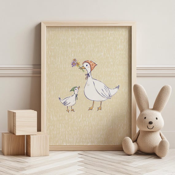 Duck Nursery Wall Art Hand Drawn Kids Room Decor Prints