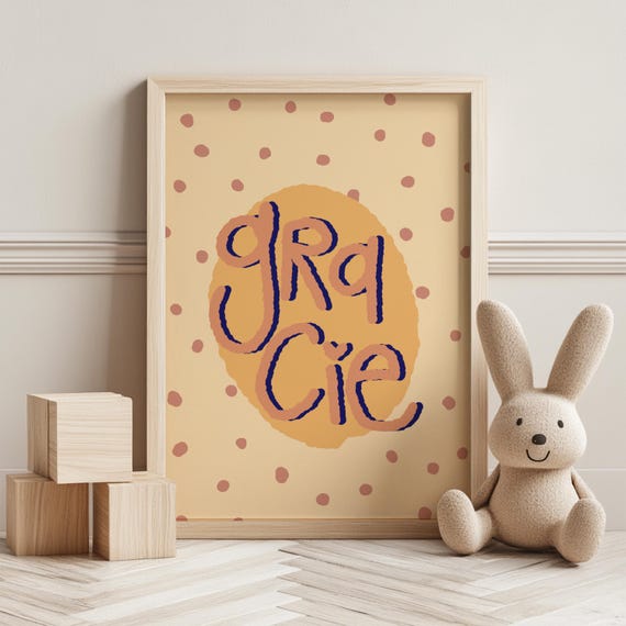 Personalized Name Print Handdrawn Nursery Wall Art
