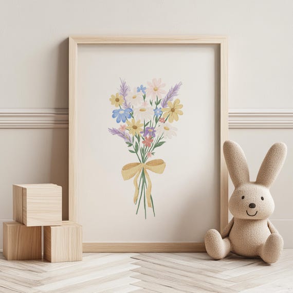 Flower Nursery Art Print Hand Drawn Floral Decor