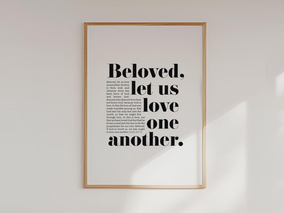 1 John 4 7 Beloved Let Us Love One Another Bold Serif Scripture Wall Poster