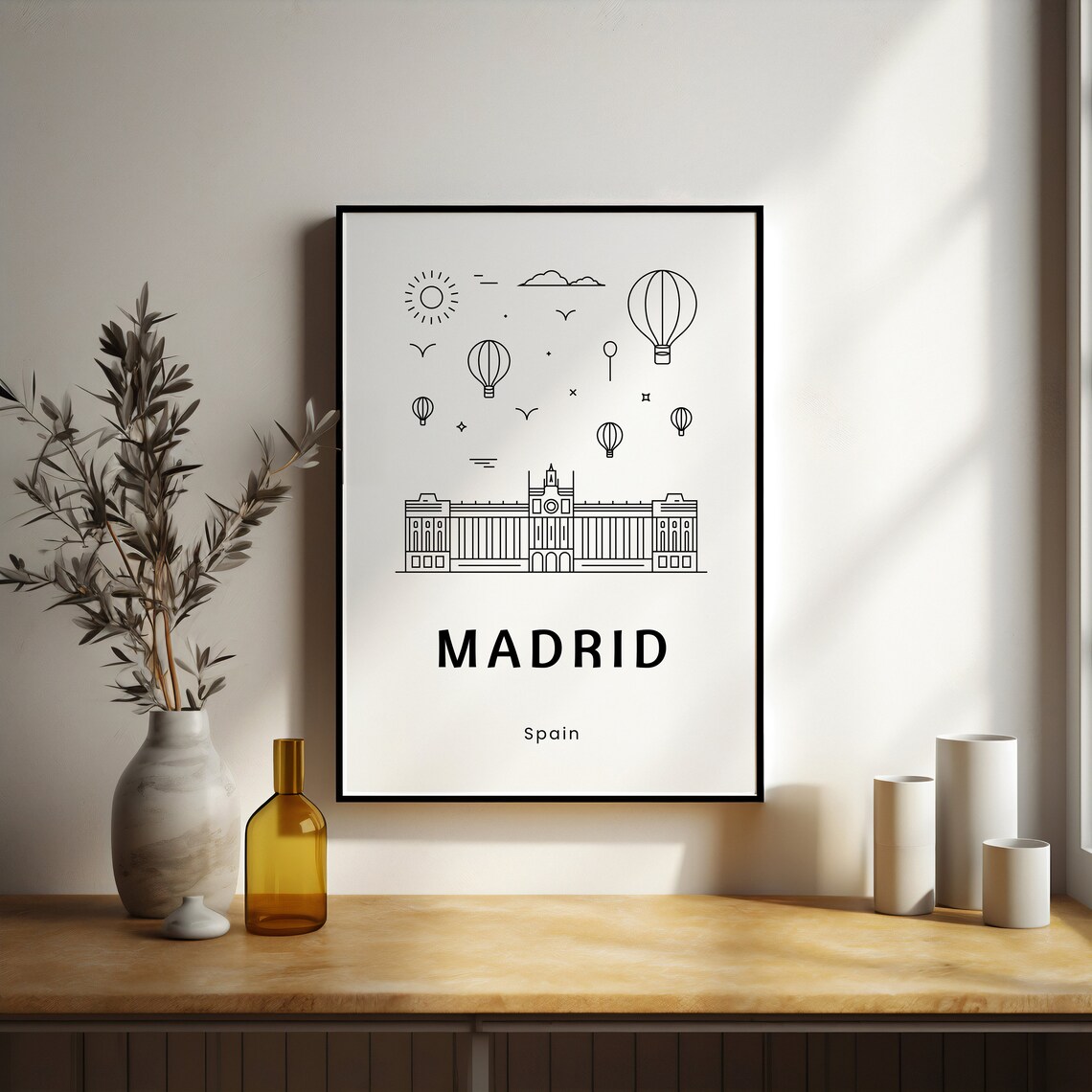 Madrid Spain Royal Palace Balloons Line Art City Travel Poster - Image 3