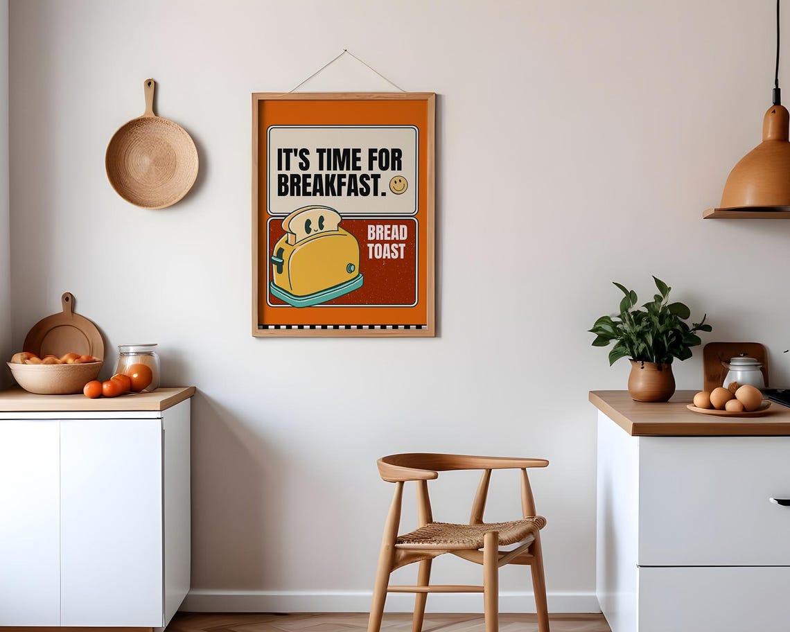 Its Time For Breakfast Retro Toaster Diner Style Cute Kitchen Poster - Image 2