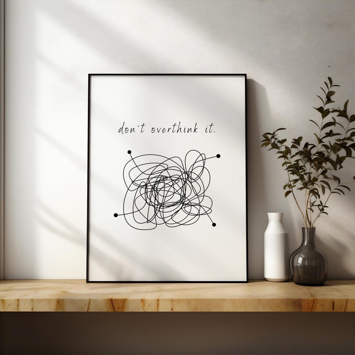 Dont Overthink It Script Quote Minimalist Scribble Line Poster - Image 2