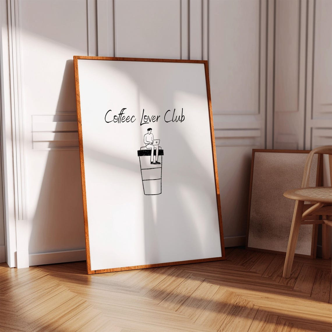 Coffee Lover Club Doodle Man On Giant Cup Minimalist Kitchen Poster - Image 3